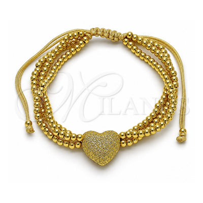 Oro Laminado Adjustable Bolo Bracelet, Gold Filled Style Heart and Ball Design, Matte Finish, Golden Finish, 03.341.0231.11 (09 MM Thickness, 11 Inches Length)