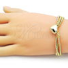 Oro Laminado Adjustable Bolo Bracelet, Gold Filled Style Heart and Ball Design, Polished, Golden Finish, 03.341.0232.11 (09 MM Thickness, 11 Inches Length)