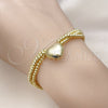 Oro Laminado Adjustable Bolo Bracelet, Gold Filled Style Heart and Ball Design, Polished, Golden Finish, 03.341.0232.11 (09 MM Thickness, 11 Inches Length)