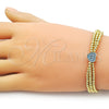 Oro Laminado Adjustable Bolo Bracelet, Gold Filled Style Heart and Ball Design, with Turquoise Cubic Zirconia, Polished, Two Tone, 03.341.0234.11 (09 MM Thickness, 11 Inches Length)