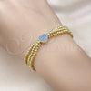 Oro Laminado Adjustable Bolo Bracelet, Gold Filled Style Heart and Ball Design, with Turquoise Cubic Zirconia, Polished, Two Tone, 03.341.0234.11 (09 MM Thickness, 11 Inches Length)