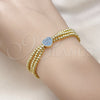 Oro Laminado Adjustable Bolo Bracelet, Gold Filled Style Heart and Ball Design, with Turquoise Cubic Zirconia, Polished, Two Tone, 03.341.0234.11 (09 MM Thickness, 11 Inches Length)