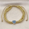Oro Laminado Adjustable Bolo Bracelet, Gold Filled Style Heart and Ball Design, with Turquoise Cubic Zirconia, Polished, Two Tone, 03.341.0234.11 (09 MM Thickness, 11 Inches Length)