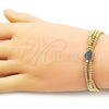 Oro Laminado Adjustable Bolo Bracelet, Gold Filled Style Heart and Ball Design, with Green Micro Pave, Polished, Two Tone, 03.341.0234.1.11 (09 MM Thickness, 11 Inches Length)