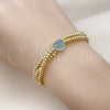 Oro Laminado Adjustable Bolo Bracelet, Gold Filled Style Heart and Ball Design, with Green Micro Pave, Polished, Two Tone, 03.341.0234.1.11 (09 MM Thickness, 11 Inches Length)