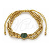 Oro Laminado Adjustable Bolo Bracelet, Gold Filled Style Heart and Ball Design, with Green Micro Pave, Polished, Two Tone, 03.341.0234.1.11 (09 MM Thickness, 11 Inches Length)