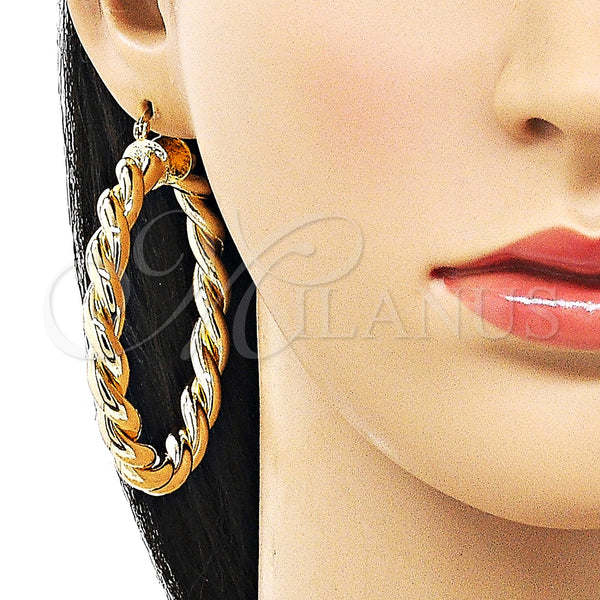Gold Filled Hoop Earrings — Large Hoop Twist and Hollow Design Polished 02. — alternate product view — SKU 157011 | Oro Laminado aretes de aro — Large Hoop Twist and Hollow diseño pulido 02. — SKU 157011