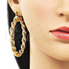 Oro Laminado Large Hoop, Gold Filled Style Twist and Hollow Design, Polished, Golden Finish, 02.170.0489.60