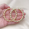 Oro Laminado Large Hoop, Gold Filled Style Twist and Hollow Design, Polished, Golden Finish, 02.170.0489.60
