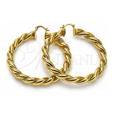 Oro Laminado Large Hoop, Gold Filled Style Twist and Hollow Design, Polished, Golden Finish, 02.170.0489.60