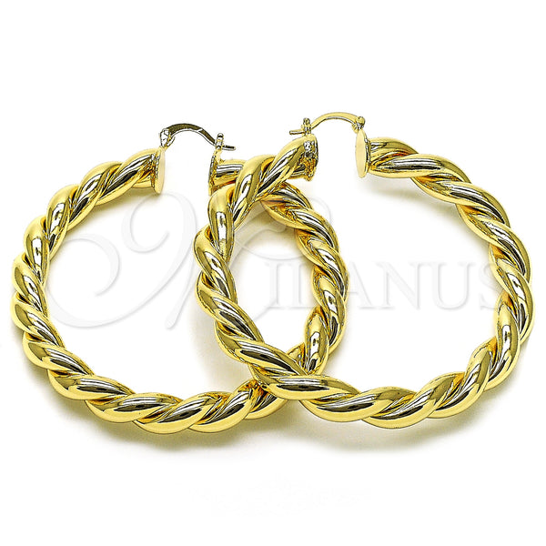 Gold Filled Hoop Earrings — Large Hoop Twist and Hollow Design Polished 02. — main product view — SKU 157011 | Oro Laminado aretes de aro — Large Hoop Twist and Hollow diseño pulido 02. — SKU 157011