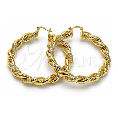 Oro Laminado Large Hoop, Gold Filled Style Twist and Hollow Design, Diamond Cutting Finish, Golden Finish, 02.170.0482.60