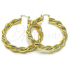 Oro Laminado Large Hoop, Gold Filled Style Twist and Hollow Design, Diamond Cutting Finish, Golden Finish, 02.170.0482.60