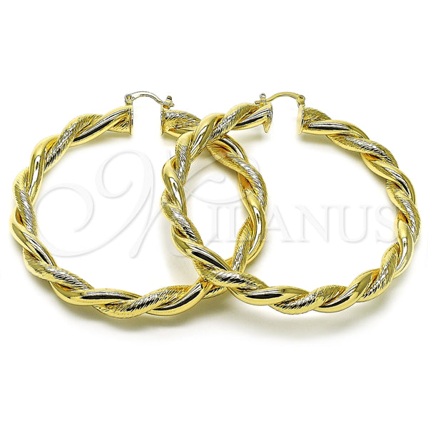 Gold Filled Hoop Earrings — Extra Large Hoop Twist and Hollow Design Diamond — main product view — SKU 157013 | Oro Laminado aretes de aro — Extra Large Hoop Twist and Hollow diseño Diamond — SKU 157013