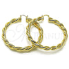 Oro Laminado Extra Large Hoop, Gold Filled Style Twist and Hollow Design, Diamond Cutting Finish, Golden Finish, 02.170.0490.70