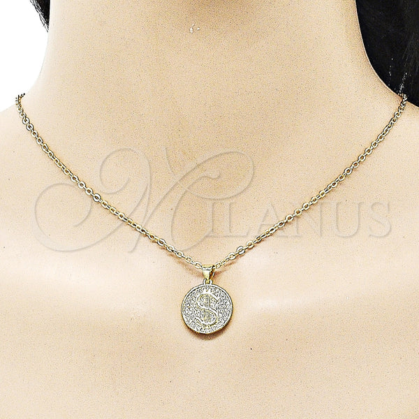 Gold Filled Pendant — Fancy Pendant Money Sign Design with White Micro — alternate product view — SKU 157018 | Oro Laminado dije — elegante Pendant Money Sign diseño with blanco Micro — SKU 157018