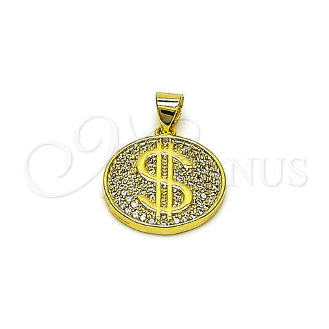Oro Laminado Fancy Pendant, Gold Filled Style Money Sign Design, with White Micro Pave, Polished, Golden Finish, 05.341.0107