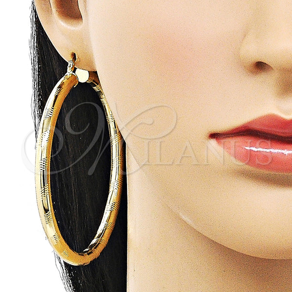 Gold Filled Hoop Earrings — Extra Large Hoop Hollow Design Diamond Cutting 02. — alternate product view — SKU 157019 | Oro Laminado aretes de aro — Extra Large Hoop Hollow diseño Diamond Cutting 02. — SKU 157019