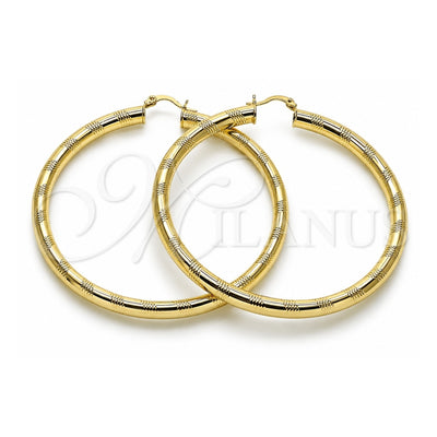Oro Laminado Extra Large Hoop, Gold Filled Style Hollow Design, Diamond Cutting Finish, Golden Finish, 02.170.0309.70