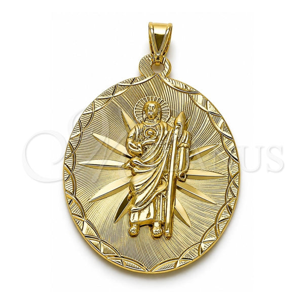 Oro Laminado Religious Pendant, Gold Filled Style San Judas Design, Diamond Cutting Finish, Golden Finish, 05.213.0163
