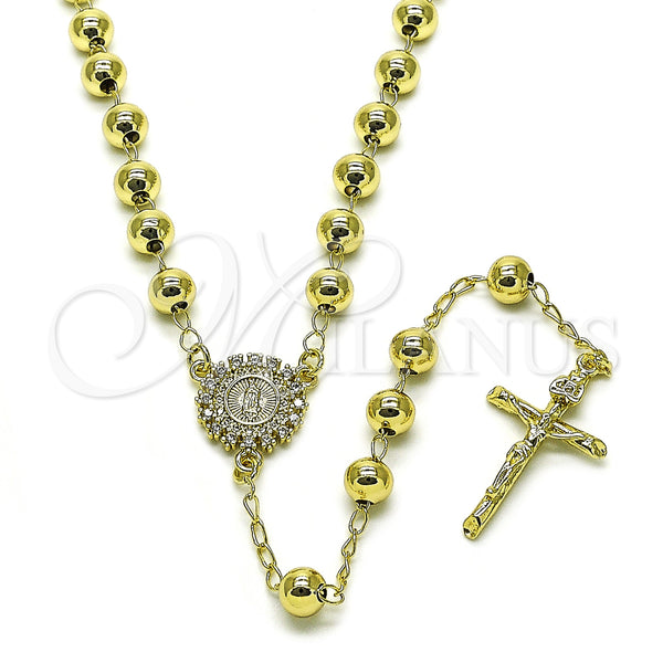 Gold Filled Jewelry — Medium Rosary Guadalupe and Cross Design with White — main product view — SKU 157042 | Oro Laminado joyería — Medium Rosary Guadalupe and cruz diseño with blanco — SKU 157042