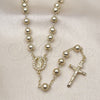 Oro Laminado Medium Rosary, Gold Filled Style Guadalupe and Cross Design, with White Cubic Zirconia, Polished, Golden Finish, 09.213.0049.24