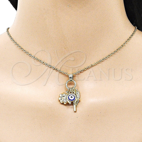 Gold Filled Pendant — Fancy Pendant Cross and Four-leaf Clover Design Blue — alternate product view — SKU 157057 | Oro Laminado dije — elegante Pendant cruz and Four-leaf Clover diseño Blue — SKU 157057