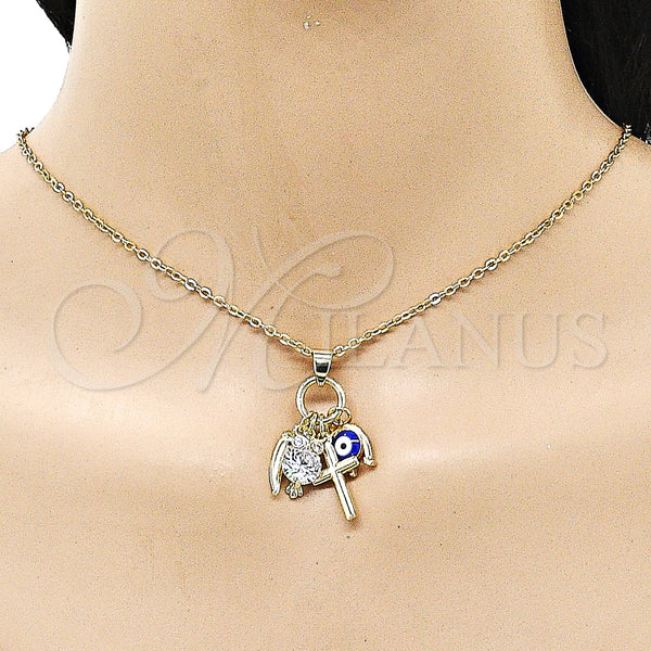 Gold Filled Pendant — Fancy Pendant Cross and Owl Design with White — alternate product view — SKU 157059 | Oro Laminado dije — elegante Pendant cruz and Owl diseño with blanco — SKU 157059