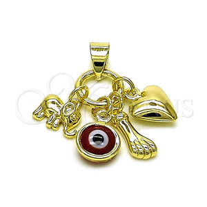 Gold Filled Pendant — Fancy Pendant Heart and Hand Design with Garnet — main product view — SKU 157061 | Oro Laminado dije — elegante Pendant corazón and Hand diseño with Garnet — SKU 157061
