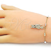 Oro Laminado Bracelet Rosary, Gold Filled Style San Judas and Figaro Design, Diamond Cutting Finish, Tricolor, 09.253.0077.08