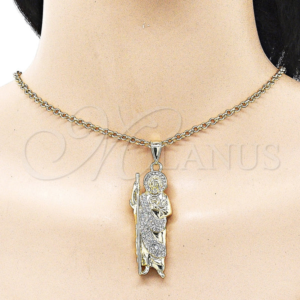 Gold Filled Pendant — Religious Pendant San Judas Design with White Crystal — alternate product view — SKU 157083 | Oro Laminado dije — Religious Pendant San Judas diseño with cristal blanco — SKU 157083
