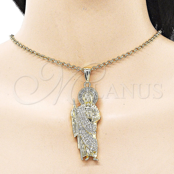Gold Filled Pendant — Religious Pendant San Judas Design with White Crystal — alternate product view — SKU 157084 | Oro Laminado dije — Religious Pendant San Judas diseño with cristal blanco — SKU 157084