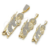 Oro Laminado Religious Pendant, Gold Filled Style San Judas Design, with White Crystal, Polished, Golden Finish, 05.411.0061
