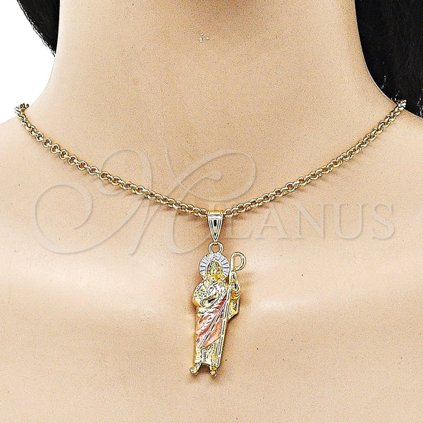 Gold Filled Pendant — Religious Pendant San Judas Design Polished Tricolor 05. — alternate product view — SKU 157088 | Oro Laminado dije — Religious Pendant San Judas diseño pulido Tricolor 05. — SKU 157088