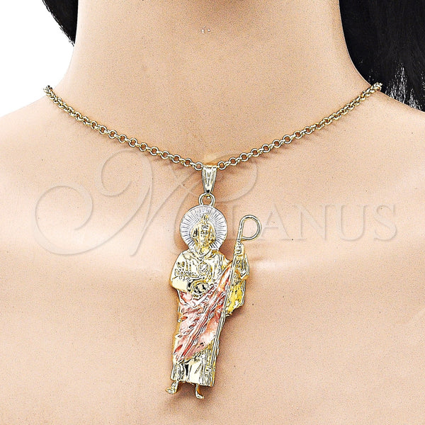 Gold Filled Pendant — Religious Pendant San Judas Design Polished Tricolor 05. — alternate product view — SKU 157089 | Oro Laminado dije — Religious Pendant San Judas diseño pulido Tricolor 05. — SKU 157089