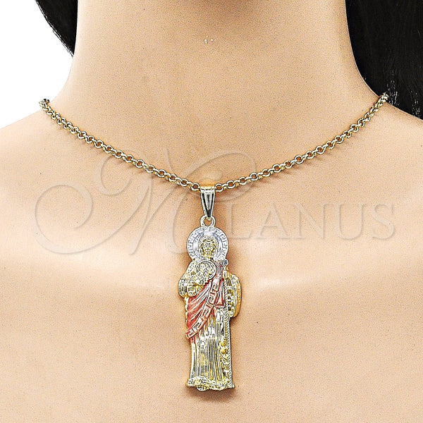 Gold Filled Pendant — Religious Pendant San Judas and Greek Key Design — alternate product view — SKU 157093 | Oro Laminado dije — Religious Pendant San Judas and Greek Key diseño — SKU 157093