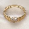 Oro Laminado Individual Bangle, Gold Filled Style Heart Design, with White Cubic Zirconia, Polished, Golden Finish, 07.60.0006.04 (18 MM Thickness, Size 4 (2.25 Diameter))