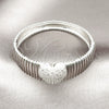 Rhodium Plated Individual Bangle, Heart Design, with White Cubic Zirconia, Polished, Rhodium Finish, 07.60.0006.1.04