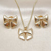 Oro Laminado Earring and Pendant Adult Set, Gold Filled Style Bow Design, Polished, Golden Finish, 10.60.0004
