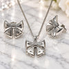 White Gold Filled Earring and Pendant Adult Set, Bow Design, Polished, Rhodium Finish, 10.60.0004.1