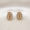 Oro Laminado Stud Earring, Gold Filled Style Guadalupe Design, with White Cubic Zirconia, Polished, Golden Finish, 02.60.0172
