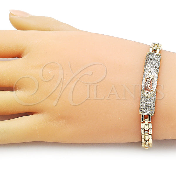 Gold Filled Bracelet — Fancy Bracelet Guadalupe and Nameplate Design with White — alternate product view — SKU 157116 | Oro Laminado brazalete — elegante Bracelet Guadalupe and Nameplate diseño with blanco — SKU 157116