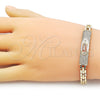 Oro Laminado Fancy Bracelet, Gold Filled Style Guadalupe and Nameplate Design, with White Cubic Zirconia, Polished, Tricolor, 03.411.0049.1.08 (06 MM Thickness, 8 Inches Length)