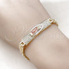Oro Laminado Fancy Bracelet, Gold Filled Style Guadalupe and Nameplate Design, with White Cubic Zirconia, Polished, Tricolor, 03.411.0049.1.08 (06 MM Thickness, 8 Inches Length)