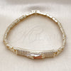 Oro Laminado Fancy Bracelet, Gold Filled Style Guadalupe and Nameplate Design, with White Cubic Zirconia, Polished, Tricolor, 03.411.0049.1.08 (06 MM Thickness, 8 Inches Length)