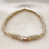 Oro Laminado Fancy Bracelet, Gold Filled Style Guadalupe and Nameplate Design, with White Cubic Zirconia, Polished, Tricolor, 03.411.0049.1.08 (06 MM Thickness, 8 Inches Length)
