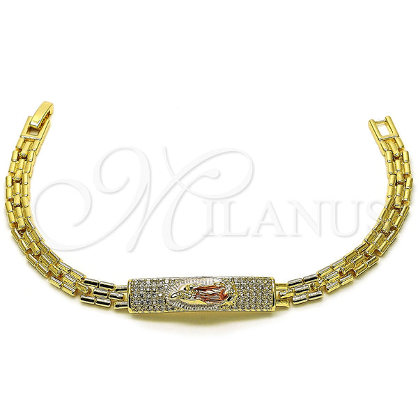 Gold Filled Bracelet — Fancy Bracelet Guadalupe and Nameplate Design with White — main product view — SKU 157116 | Oro Laminado brazalete — elegante Bracelet Guadalupe and Nameplate diseño with blanco — SKU 157116