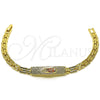 Oro Laminado Fancy Bracelet, Gold Filled Style Guadalupe and Nameplate Design, with White Cubic Zirconia, Polished, Tricolor, 03.411.0049.1.08 (06 MM Thickness, 8 Inches Length)