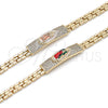 Oro Laminado Fancy Bracelet, Gold Filled Style Guadalupe and Nameplate Design, with White Cubic Zirconia, Polished, Tricolor, 03.411.0049.1.08 (06 MM Thickness, 8 Inches Length)
