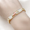 Oro Laminado Fancy Bracelet, Gold Filled Style San Judas and Nameplate Design, with White Cubic Zirconia, Polished, Tricolor, 03.411.0050.1.08 (06 MM Thickness, 8 Inches Length)